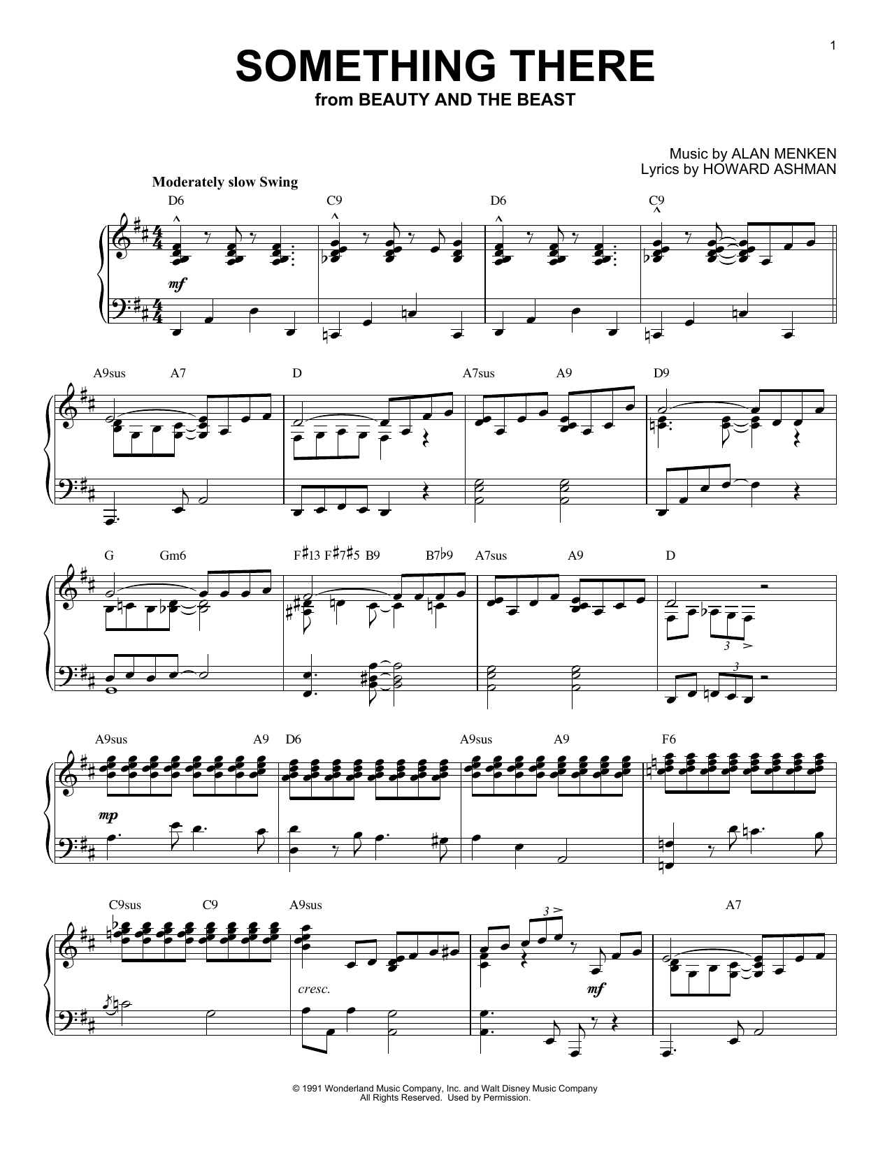 Howard Ashman Something There [Jazz version] (from Disney's Beauty And The Beast) Sheet Music Notes & Chords for Piano - Download or Print PDF