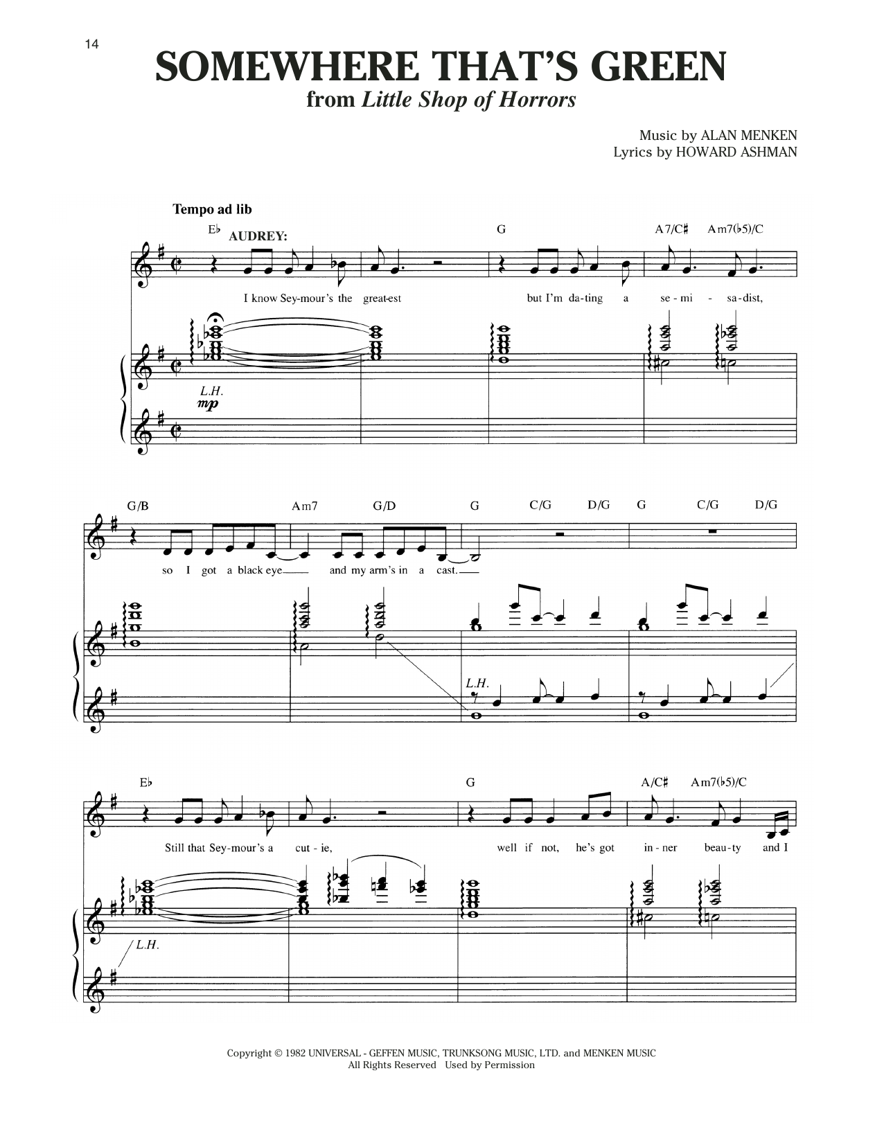 Alan Menken & Howard Ashman Somewhere That's Green (from Little Shop Of Horrors) Sheet Music Notes & Chords for Piano & Vocal - Download or Print PDF