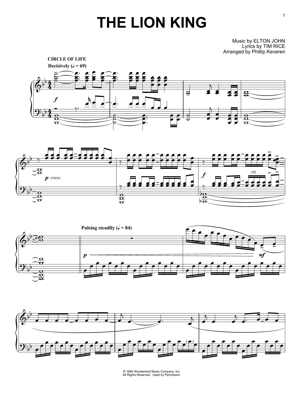 Phillip Keveren The Lion King Medley Sheet Music Notes & Chords for Piano - Download or Print PDF