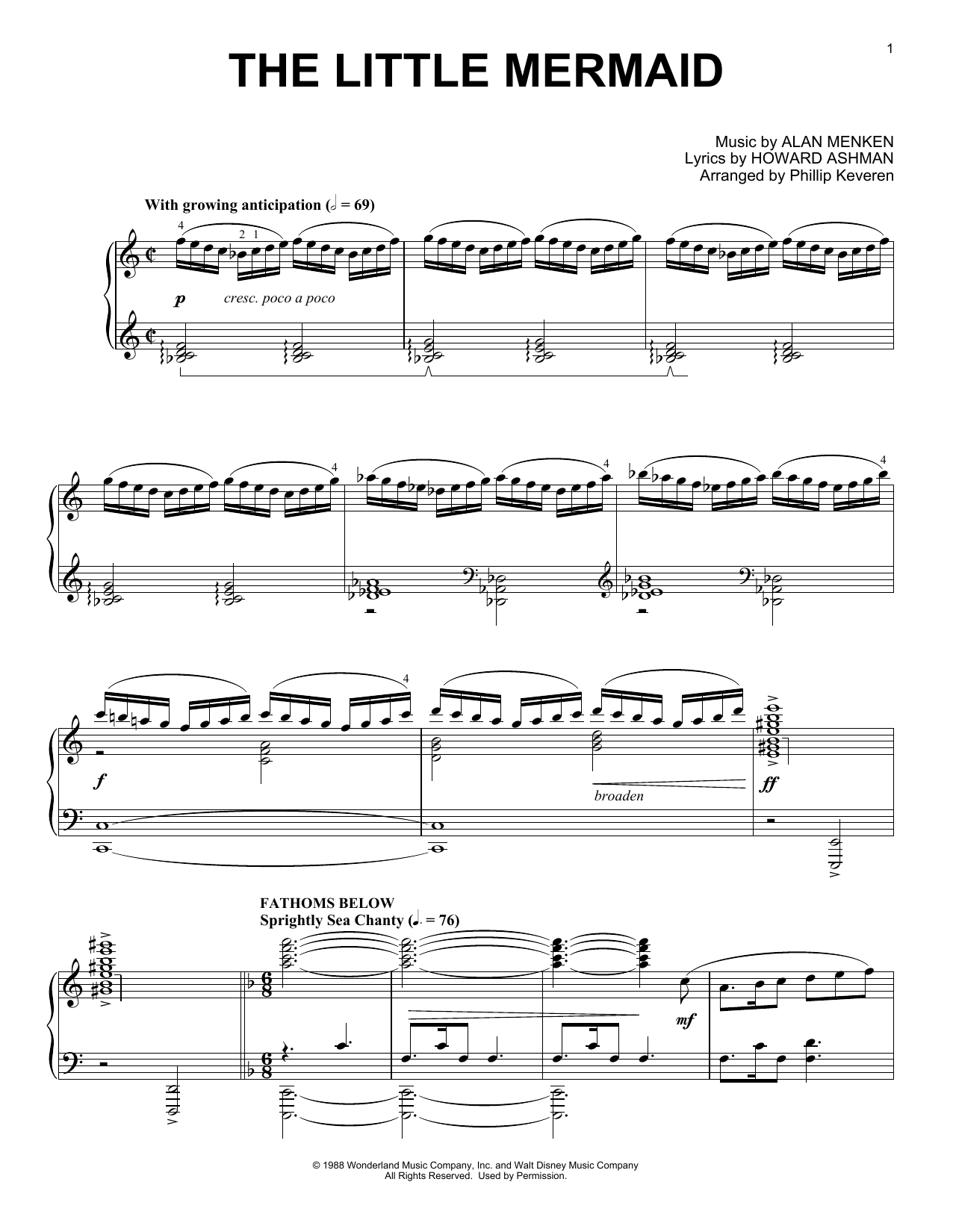 Phillip Keveren The Little Mermaid Medley Sheet Music Notes & Chords for Piano - Download or Print PDF