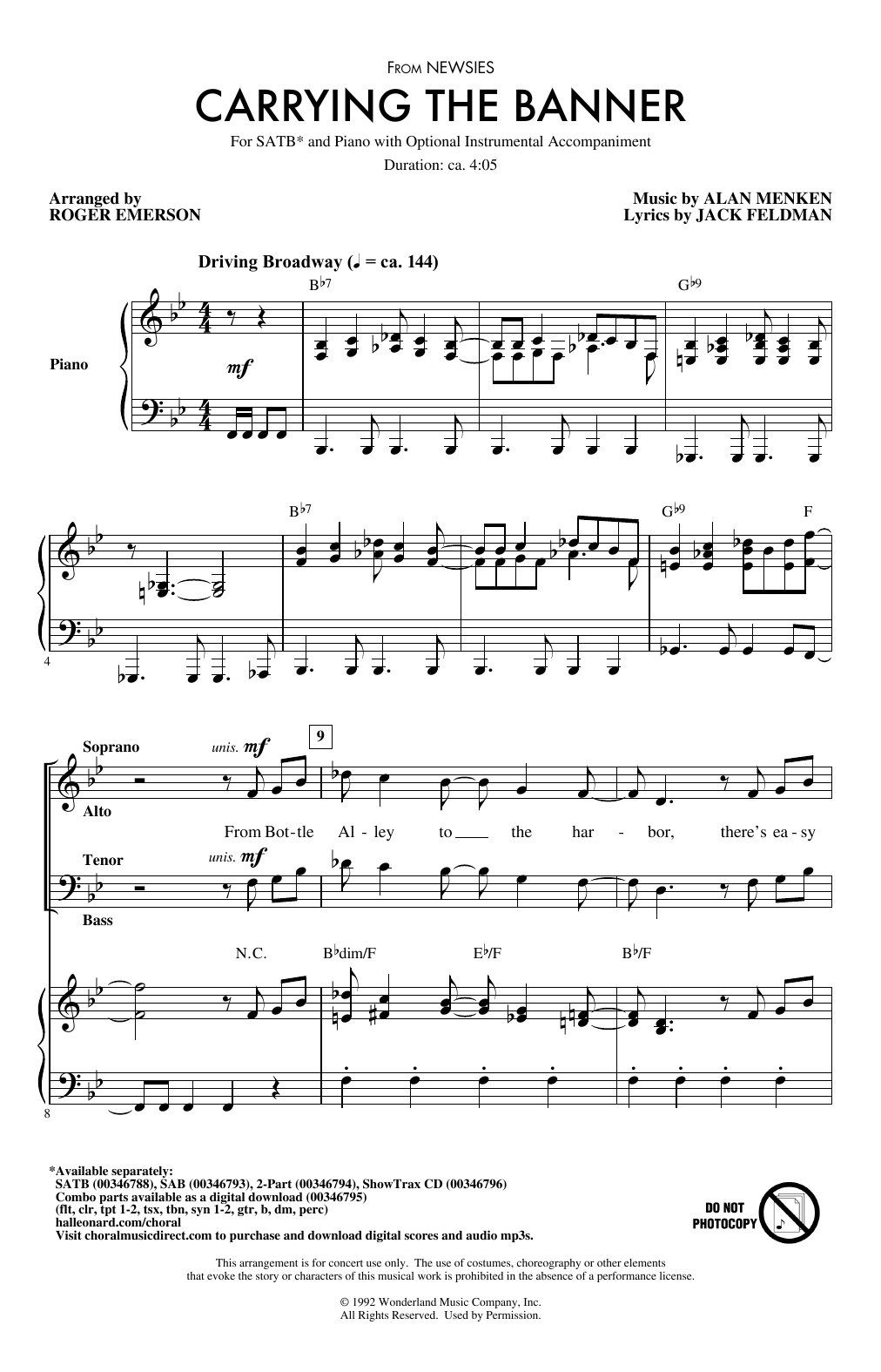 Alan Menken & Jack Feldman Carrying The Banner (from Newsies) (arr. Roger Emerson) Sheet Music Notes & Chords for SATB Choir - Download or Print PDF