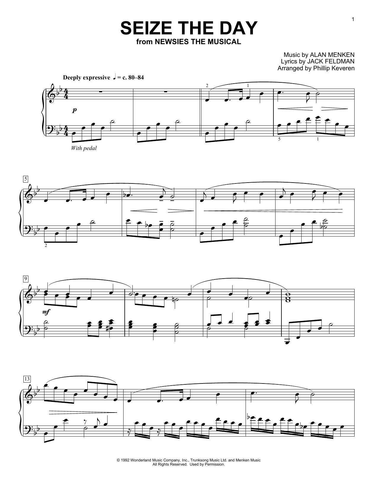 Alan Menken Seize The Day [Classical version] (from Newsies The Musical) (arr. Phillip Keveren) Sheet Music Notes & Chords for Piano Solo - Download or Print PDF