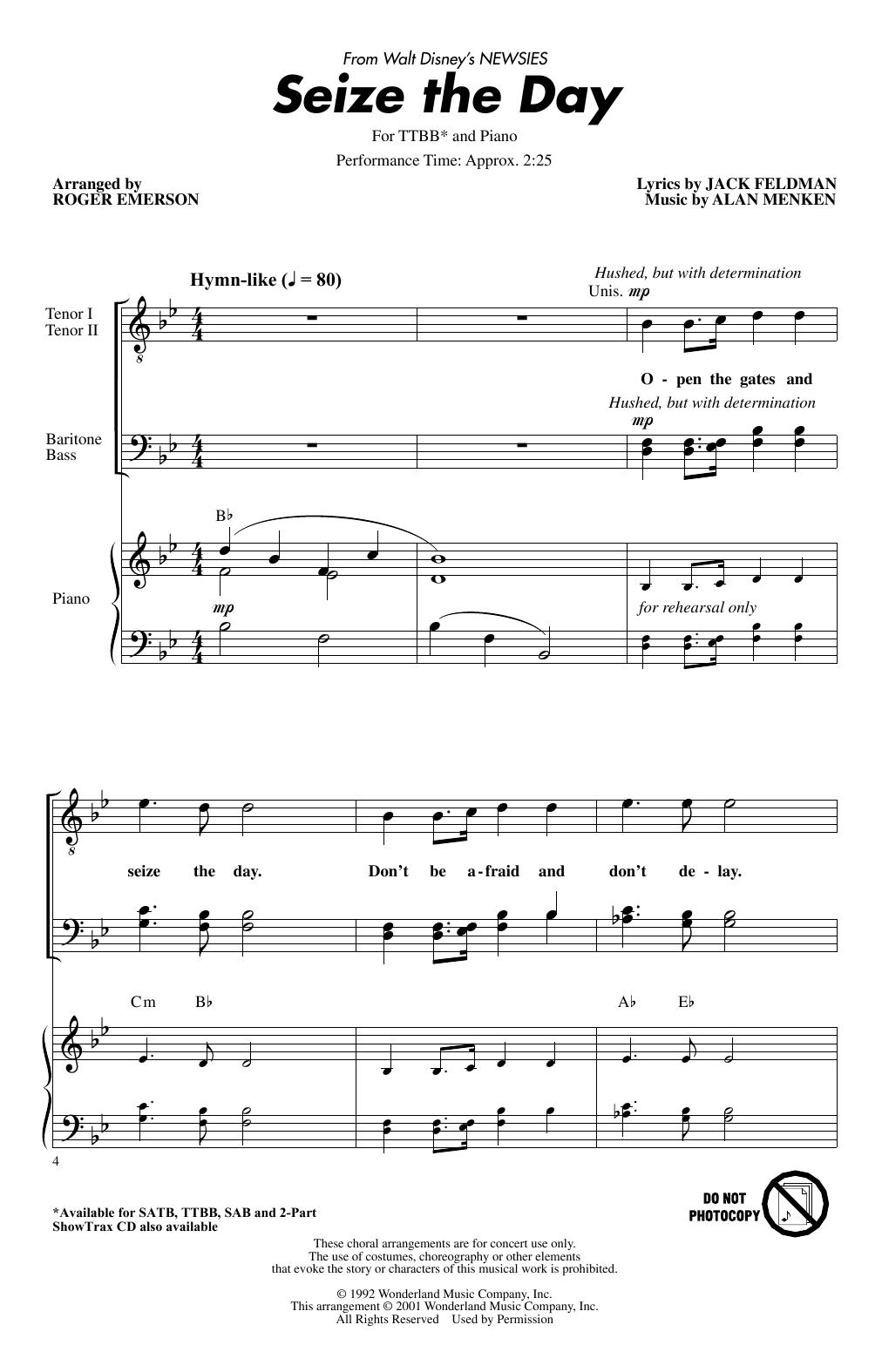 Alan Menken Seize The Day (from Newsies) (arr. Roger Emerson) Sheet Music Notes & Chords for SATB Choir - Download or Print PDF