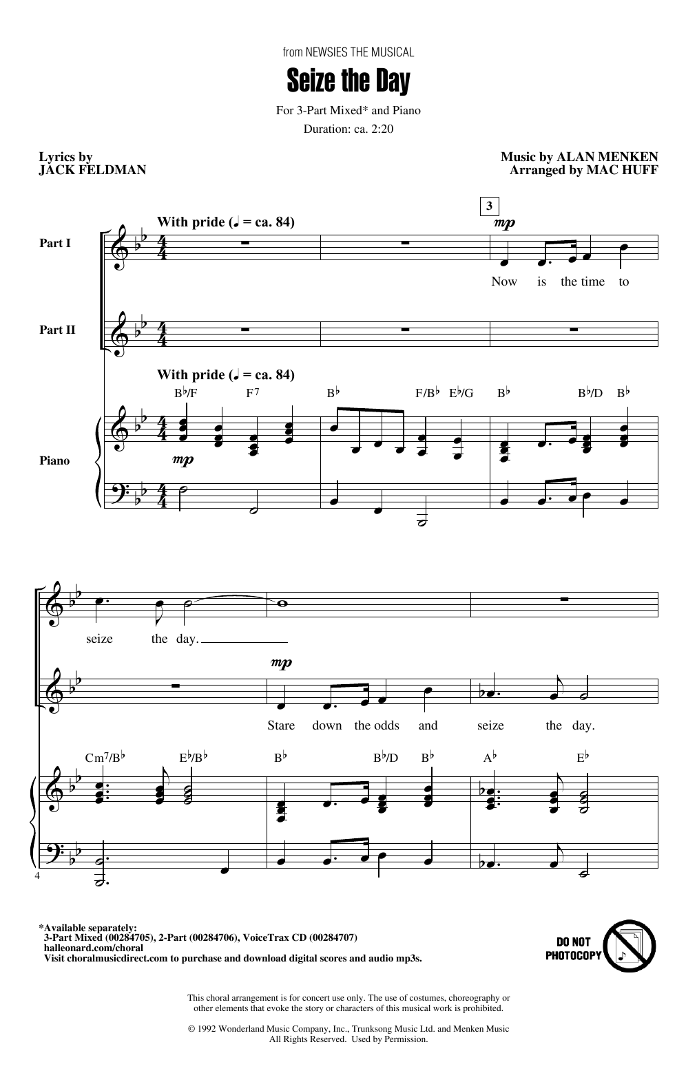 Alan Menken Seize The Day (from Newsies The Musical) (arr. Mac Huff) Sheet Music Notes & Chords for 3-Part Mixed Choir - Download or Print PDF
