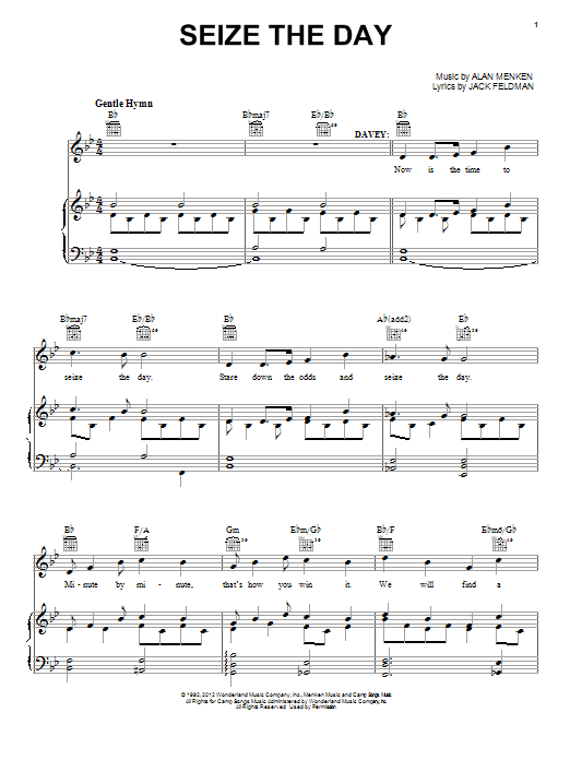 Alan Menken Seize The Day (from Newsies The Musical) Sheet Music Notes & Chords for Piano, Vocal & Guitar (Right-Hand Melody) - Download or Print PDF