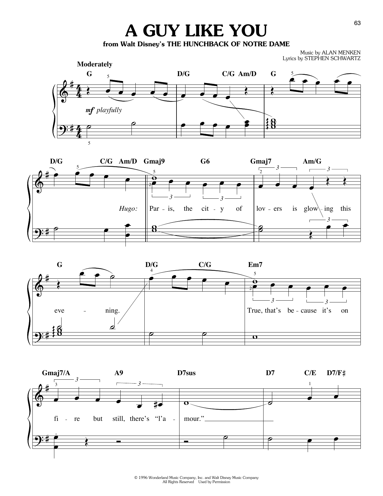 Alan Menken & Stephen Schwartz A Guy Like You (from The Hunchback of Notre Dame) Sheet Music Notes & Chords for Easy Piano - Download or Print PDF