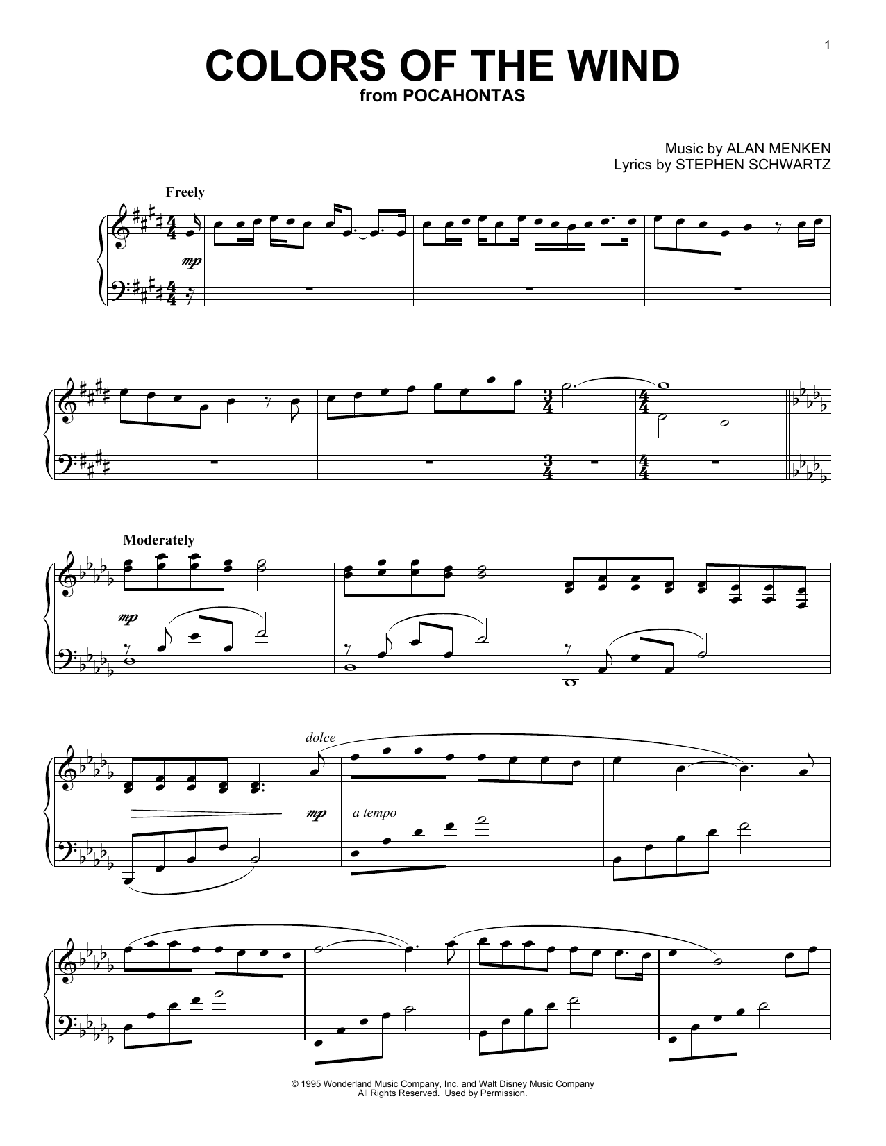 Alan Menken Colors Of The Wind (from Pocahontas) [Classical version] Sheet Music Notes & Chords for Piano Solo - Download or Print PDF