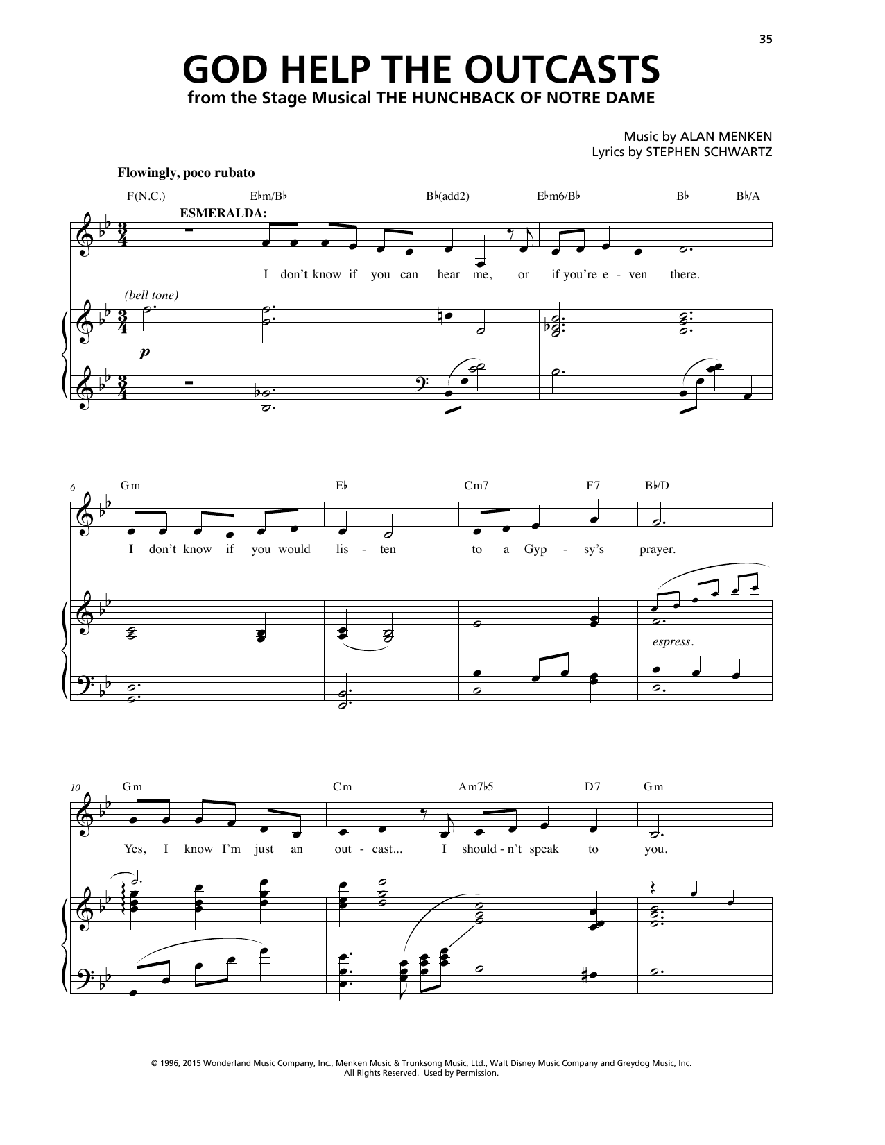 Alan Menken God Help The Outcasts Sheet Music Notes & Chords for Piano & Vocal - Download or Print PDF