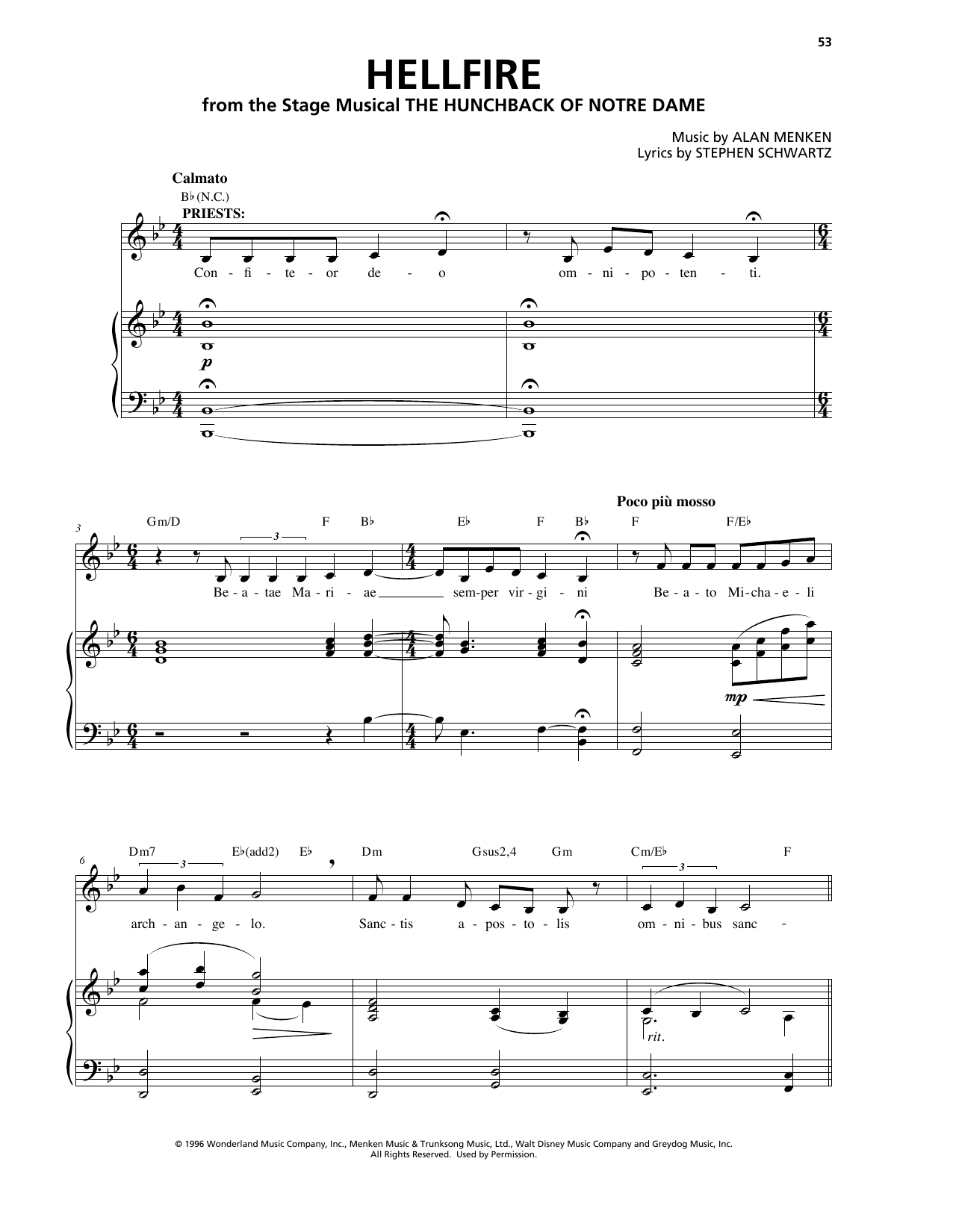 Alan Menken & Stephen Schwartz Hellfire (from the musical The Hunchback of Notre Dame) Sheet Music Notes & Chords for Piano & Vocal - Download or Print PDF