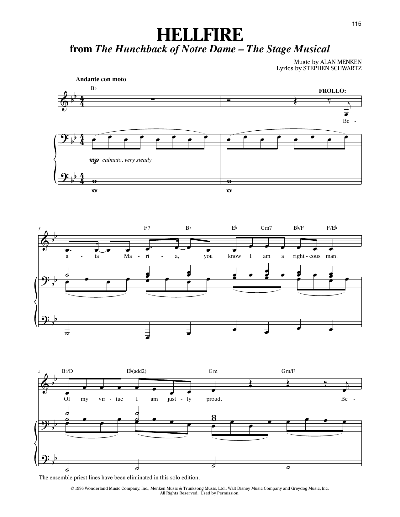 Alan Menken & Stephen Schwartz Hellfire [Solo version] (from The Hunchback of Notre Dame: The Stage Musical) Sheet Music Notes & Chords for Piano & Vocal - Download or Print PDF