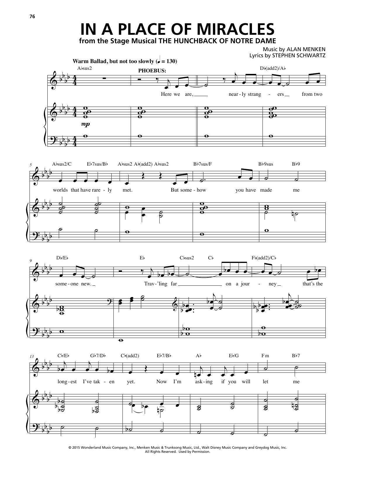 Alan Menken In A Place Of Miracles Sheet Music Notes & Chords for Piano & Vocal - Download or Print PDF