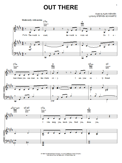 Alan Menken & Stephen Schwartz Out There (from Disney's The Hunchback Of Notre Dame) Sheet Music Notes & Chords for Piano Solo - Download or Print PDF