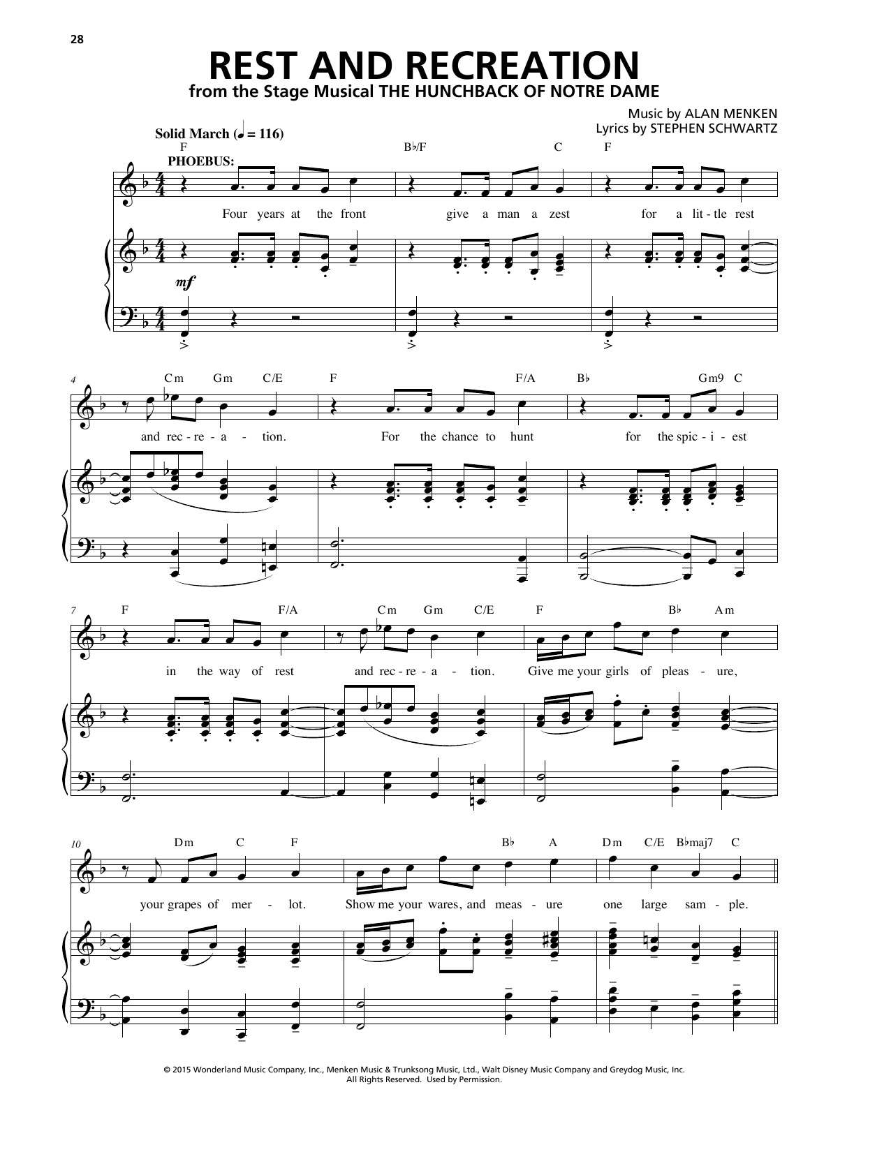 Alan Menken Rest And Recreation Sheet Music Notes & Chords for Piano & Vocal - Download or Print PDF