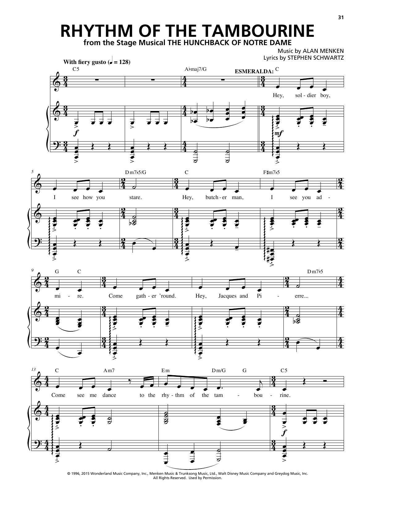 Alan Menken Rhythm Of The Tambourine Sheet Music Notes & Chords for Piano & Vocal - Download or Print PDF