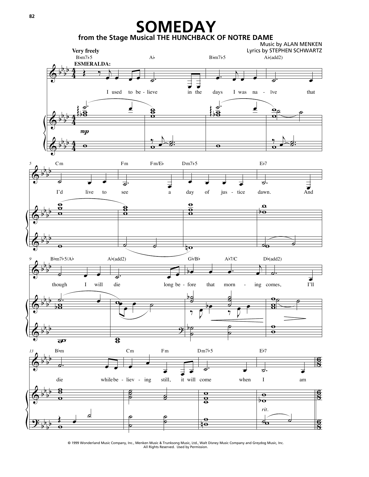 Alan Menken Someday Sheet Music Notes & Chords for Piano & Vocal - Download or Print PDF