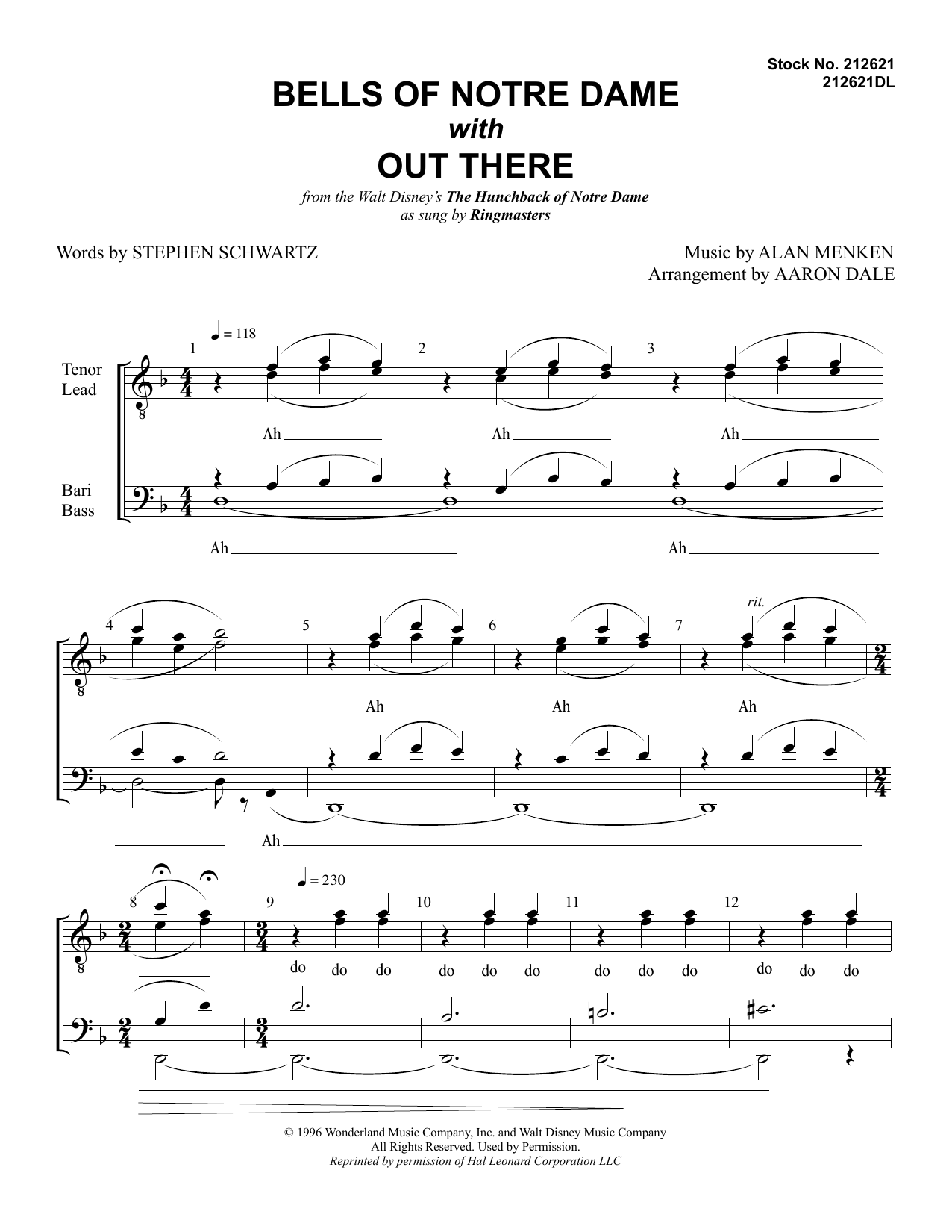 Alan Menken & Stephen Schwartz The Bells Of Notre Dame (with Out There) (arr. Aaron Dale) Sheet Music Notes & Chords for TTBB Choir - Download or Print PDF
