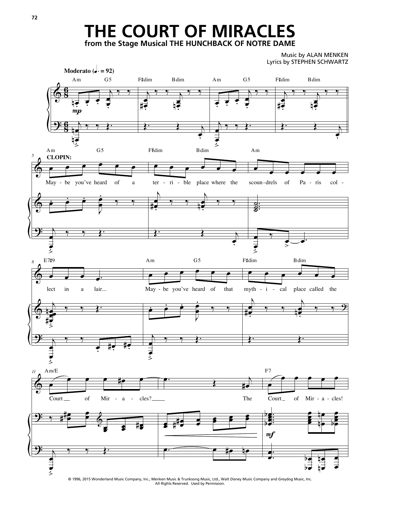 Alan Menken The Court Of Miracles Sheet Music Notes & Chords for Piano & Vocal - Download or Print PDF