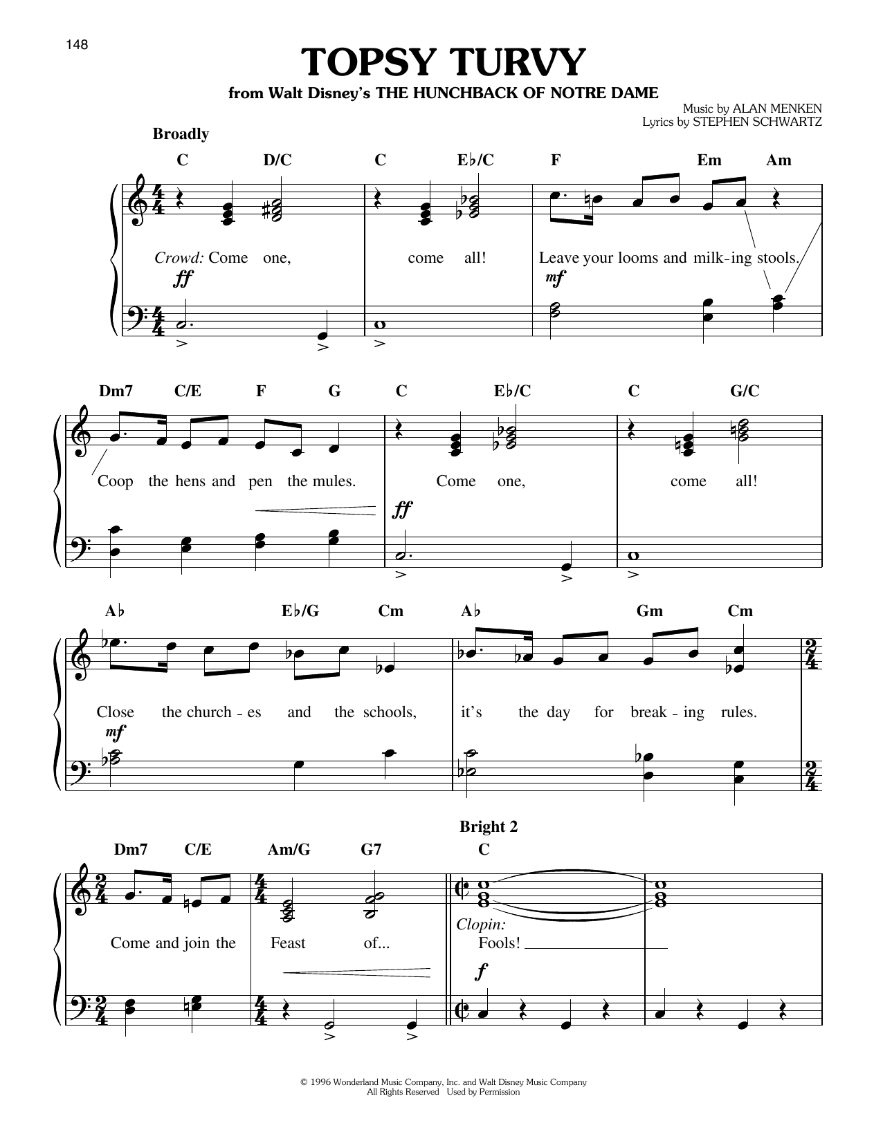 Alan Menken & Stephen Schwartz Topsy Turvy (from The Hunchback Of Notre Dame) Sheet Music Notes & Chords for Easy Piano - Download or Print PDF