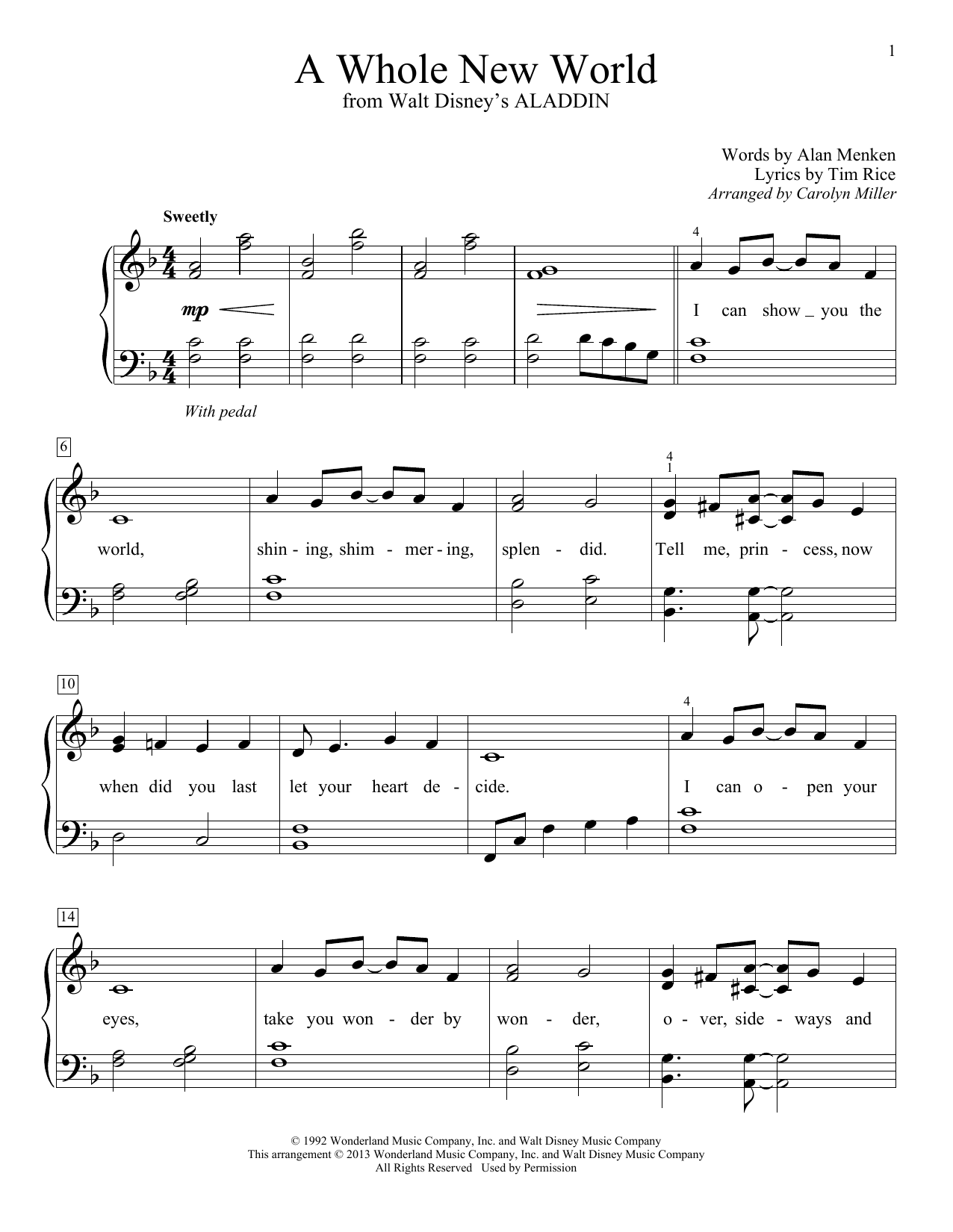 Carolyn Miller A Whole New World (from Aladdin) Sheet Music Notes & Chords for Educational Piano - Download or Print PDF