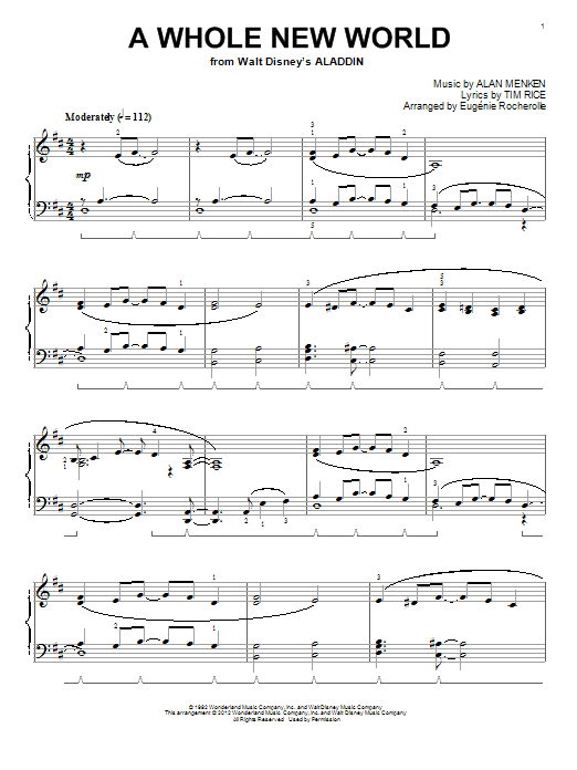 Alan Menken A Whole New World (from Aladdin) Sheet Music Notes & Chords for Piano - Download or Print PDF