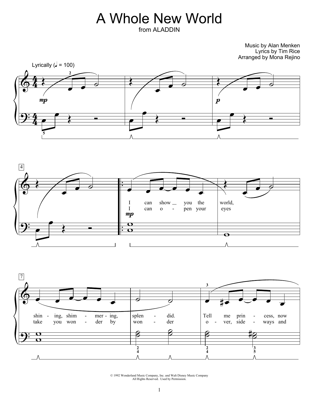 Alan Menken A Whole New World (from Aladdin) (arr. Mona Rejino) Sheet Music Notes & Chords for Educational Piano - Download or Print PDF