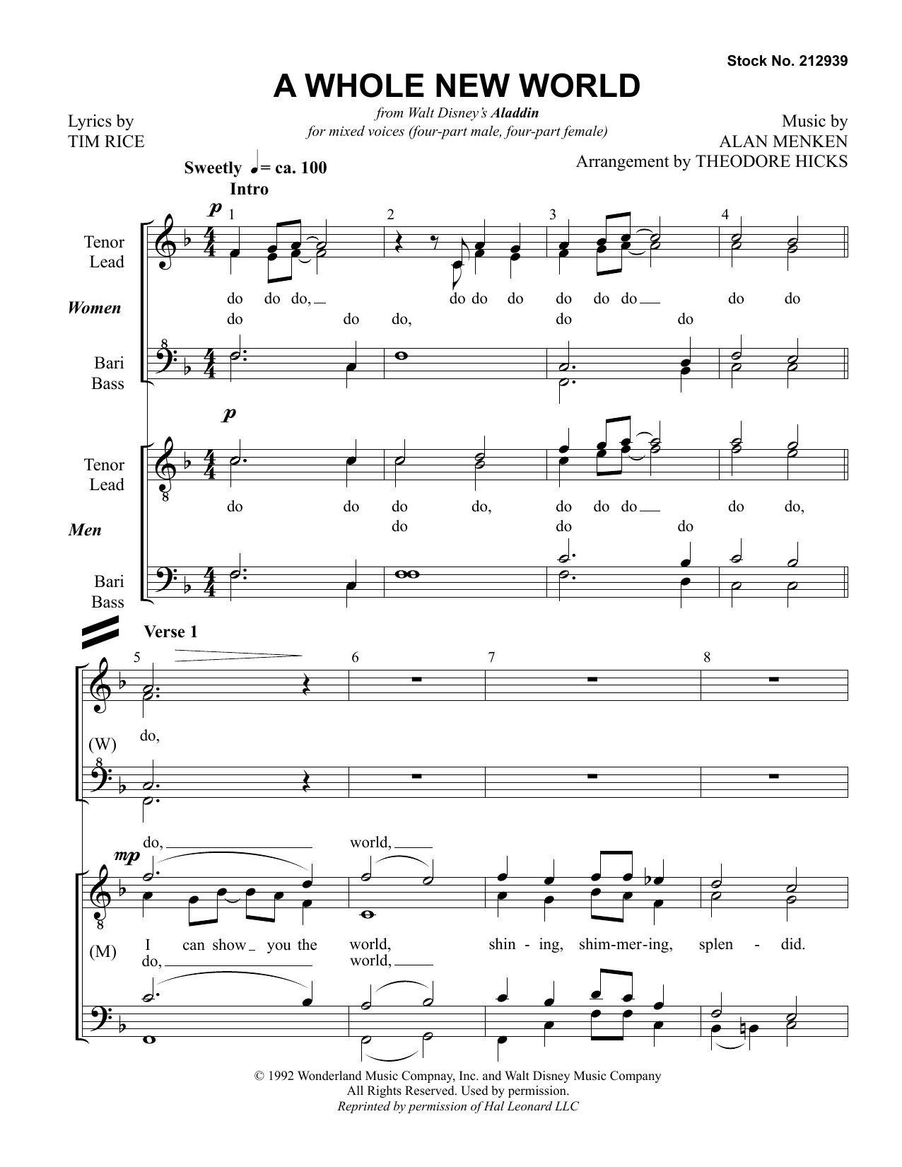 Alan Menken A Whole New World (from Aladdin) (arr. Theo Hicks) Sheet Music Notes & Chords for Choir - Download or Print PDF