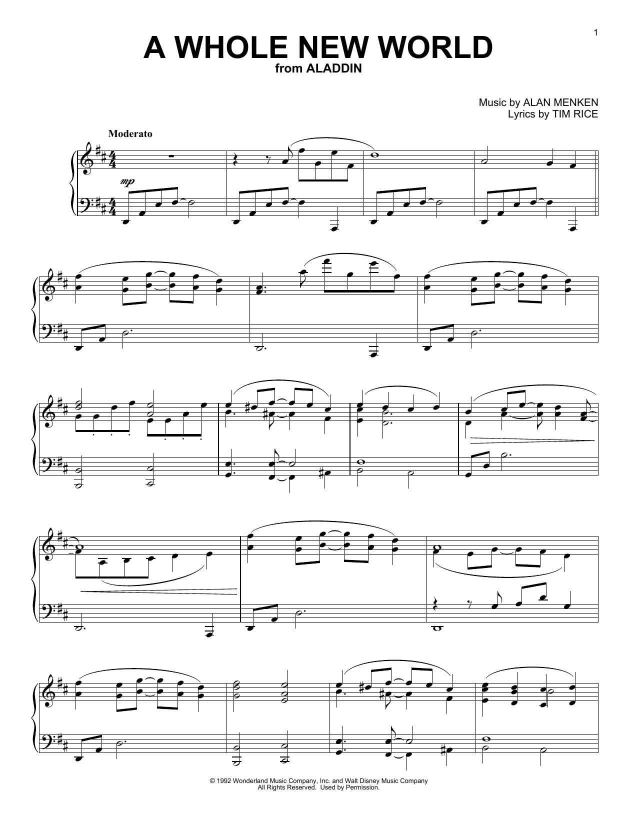 Alan Menken A Whole New World (from Aladdin) [Classical version] Sheet Music Notes & Chords for Piano Solo - Download or Print PDF