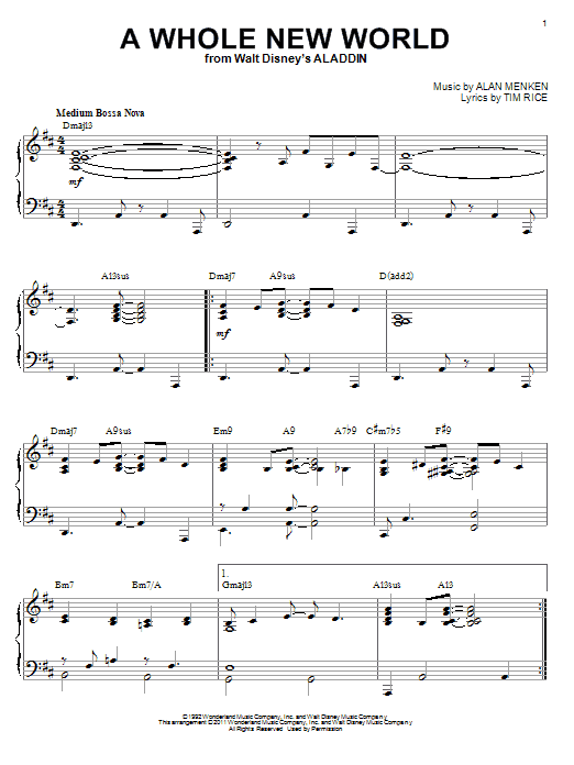 Alan Menken A Whole New World [Jazz version] (from Disney's Aladdin) (arr. Brent Edstrom) Sheet Music Notes & Chords for Piano - Download or Print PDF