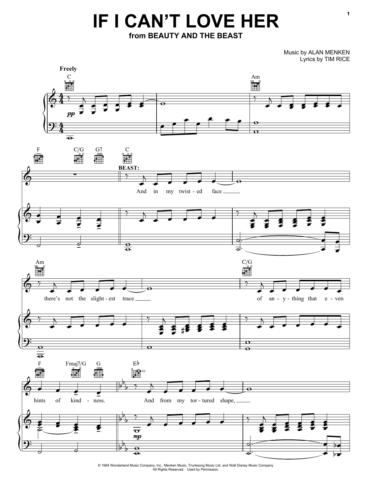 Tim Rice If I Can't Love Her Sheet Music Notes & Chords for Clarinet - Download or Print PDF