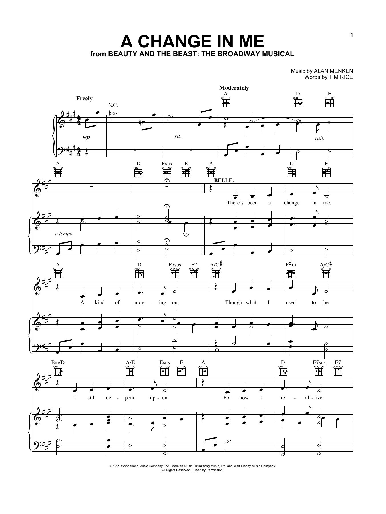 Alan Menken A Change In Me (from Beauty and the Beast: The Broadway Musical) Sheet Music Notes & Chords for Vocal Pro + Piano/Guitar - Download or Print PDF