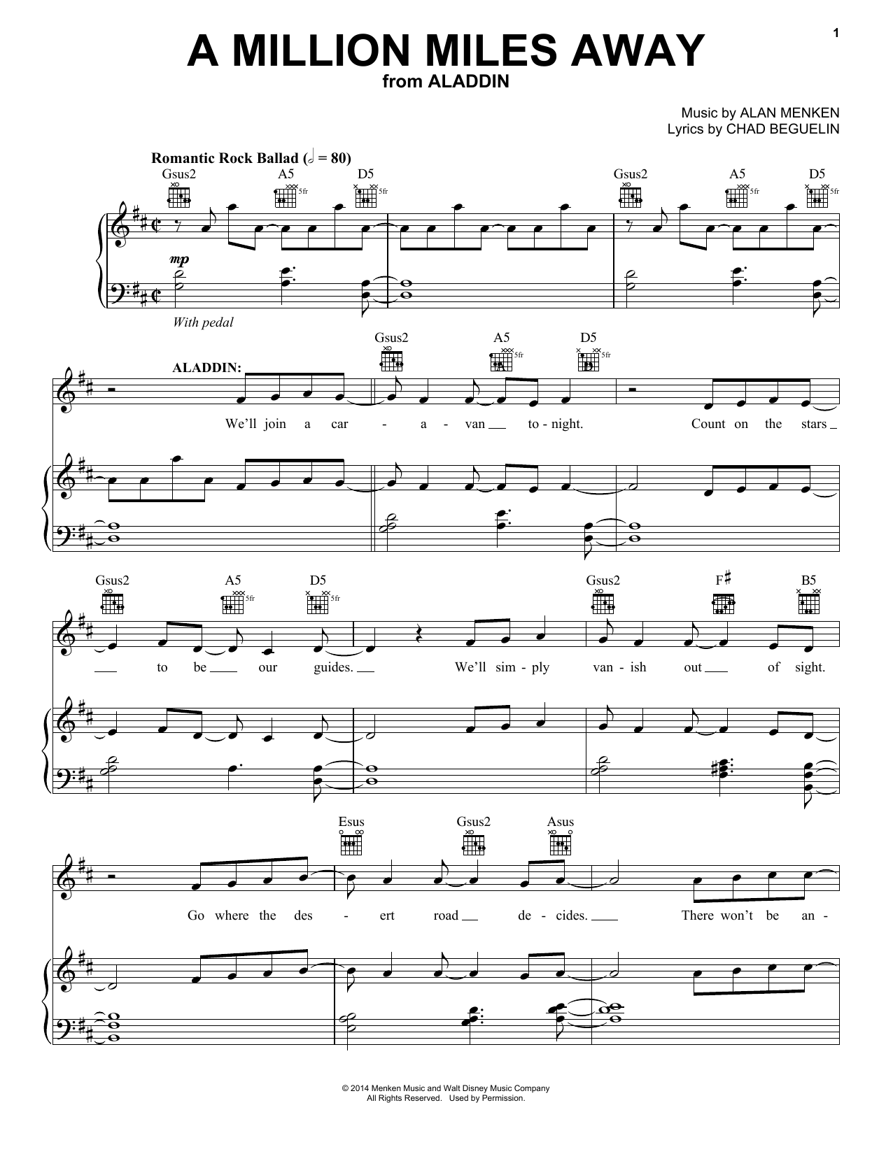 Alan Menken A Million Miles Away (from Aladdin: The Broadway Musical) Sheet Music Notes & Chords for Easy Piano - Download or Print PDF