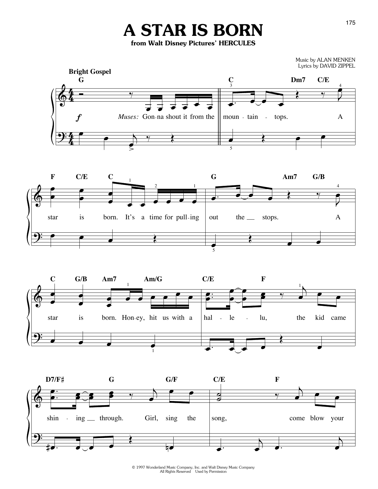 Alan Menken A Star Is Born (from Hercules) Sheet Music Notes & Chords for Easy Piano - Download or Print PDF