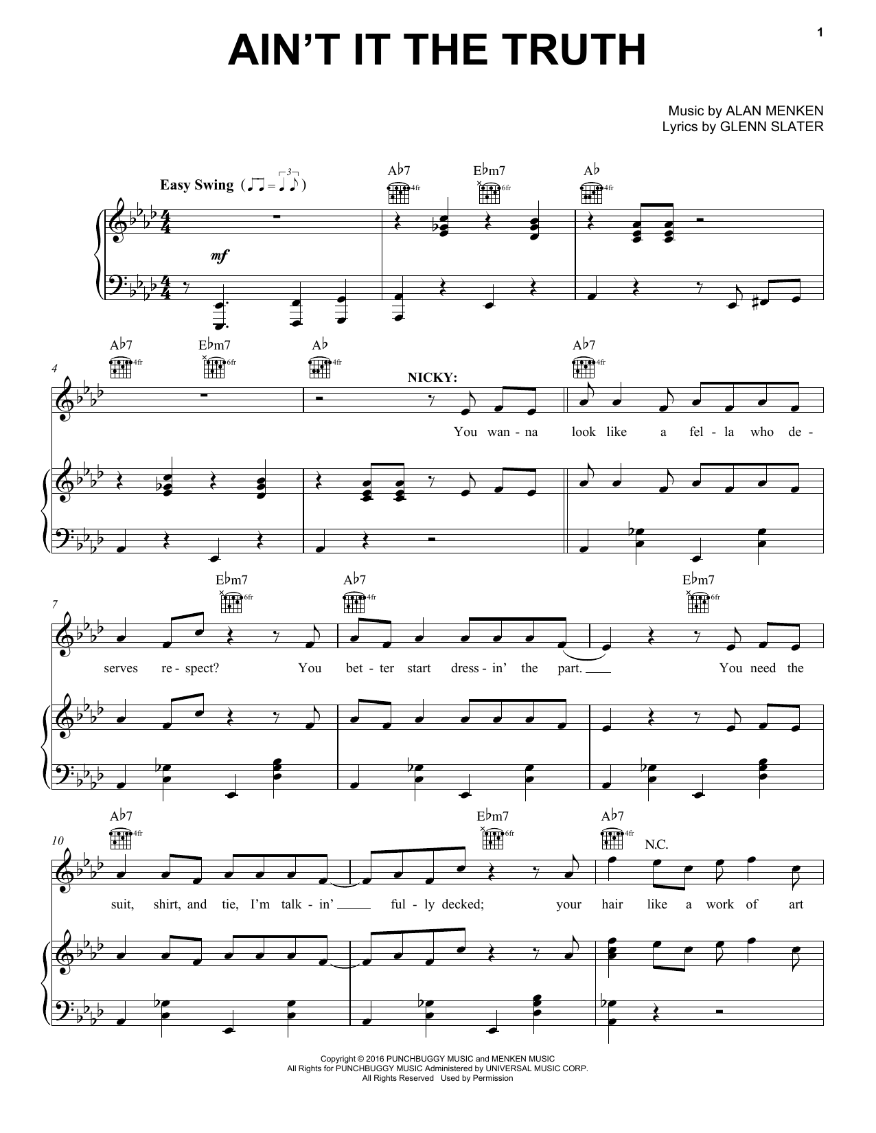 Alan Menken Ain't It The Truth Sheet Music Notes & Chords for Piano, Vocal & Guitar (Right-Hand Melody) - Download or Print PDF