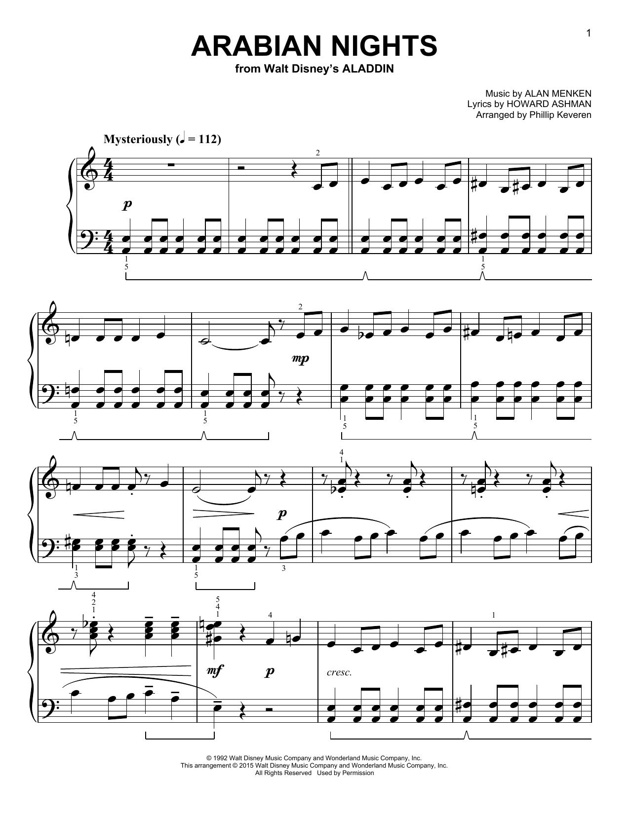 Alan Menken Arabian Nights [Classical version] (from Aladdin) (arr. Phillip Keveren) Sheet Music Notes & Chords for Easy Piano - Download or Print PDF