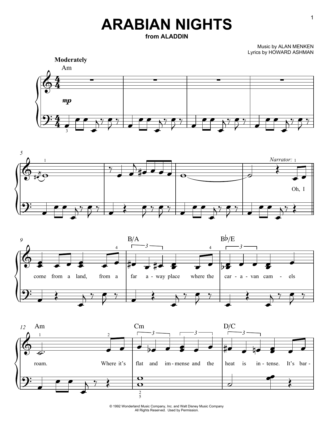 Alan Menken Arabian Nights Sheet Music Notes & Chords for Easy Piano - Download or Print PDF Alan Menken Arabian Nights Sheet Music Notes & Chords for Easy Piano - Download or Print PDF