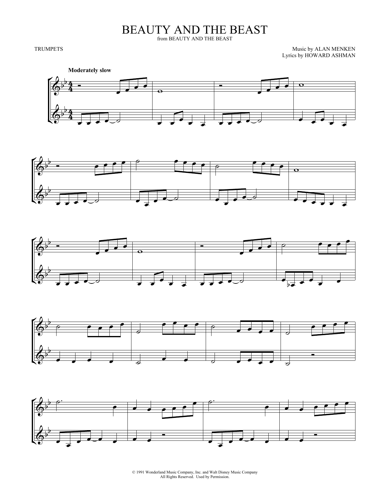 Celine Dion & Peabo Bryson Beauty And The Beast (arr. Mark Phillips) Sheet Music Notes & Chords for Trumpet Duet - Download or Print PDF
