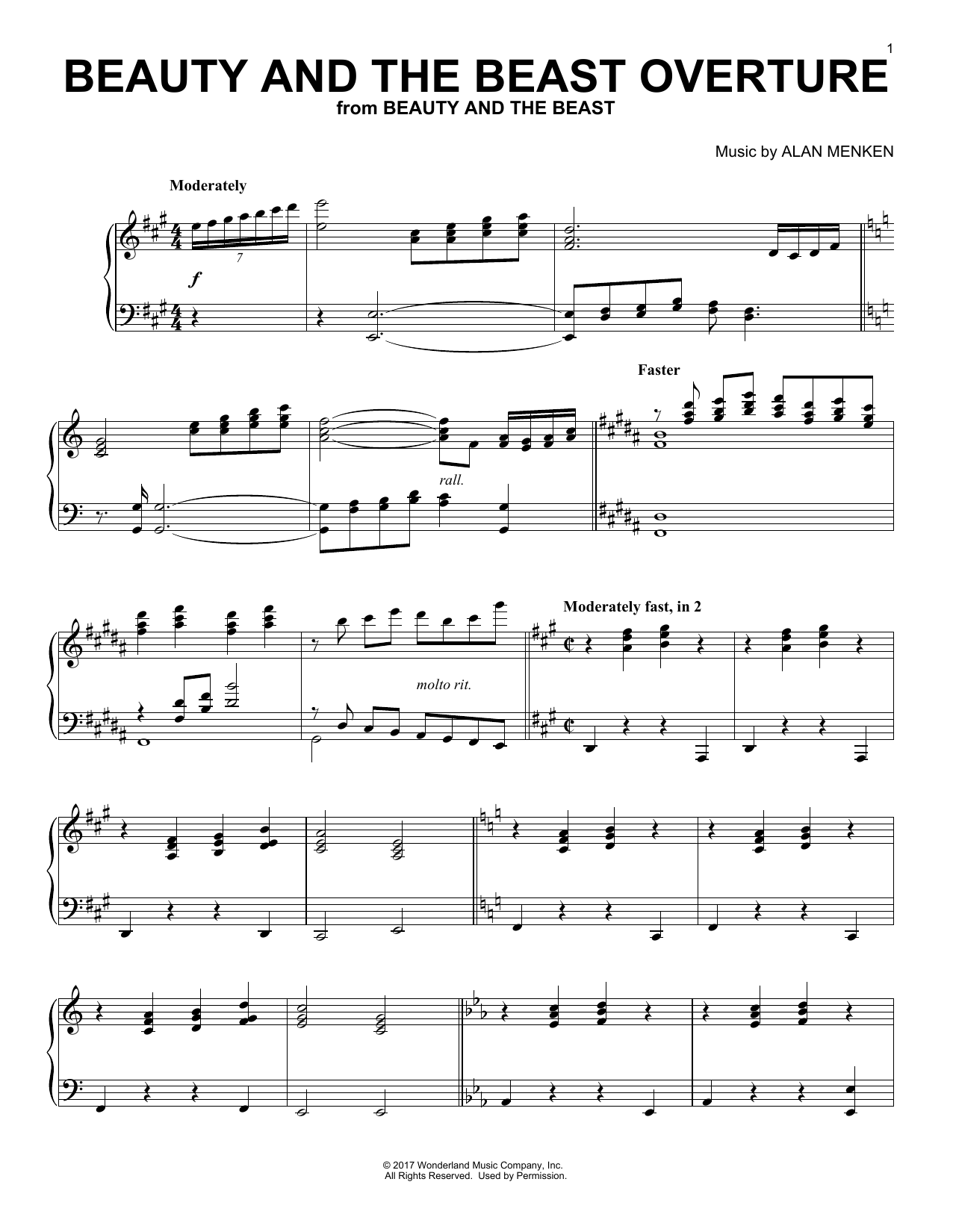 Alan Menken Beauty And The Beast Overture Sheet Music Notes & Chords for Piano - Download or Print PDF