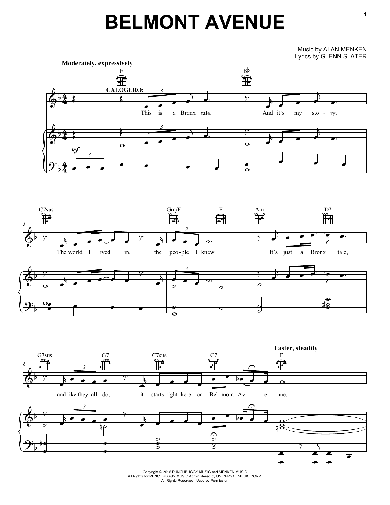 Alan Menken Belmont Avenue Sheet Music Notes & Chords for Piano, Vocal & Guitar (Right-Hand Melody) - Download or Print PDF