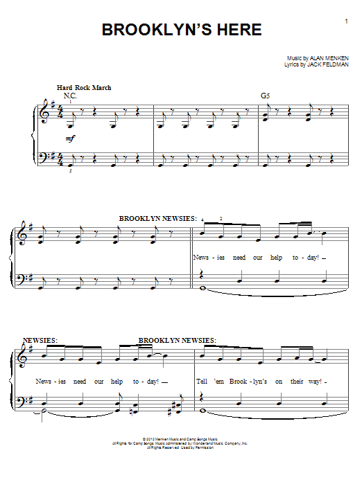 Alan Menken Brooklyn's Here (from Newsies) Sheet Music Notes & Chords for Easy Piano - Download or Print PDF