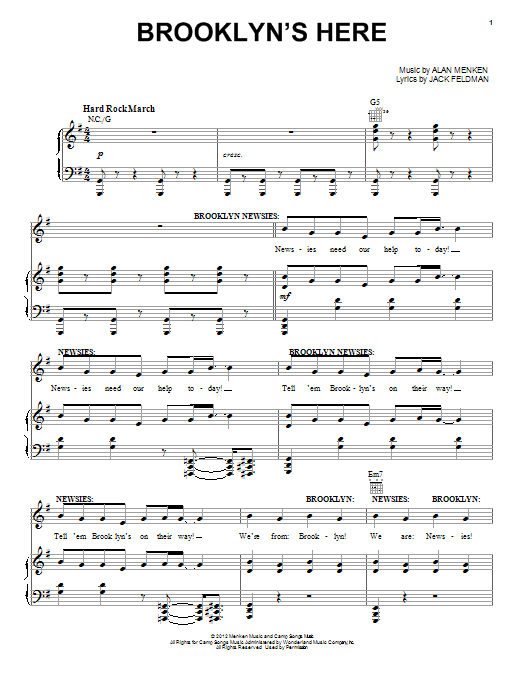 Alan Menken Brooklyn's Here Sheet Music Notes & Chords for Piano, Vocal & Guitar (Right-Hand Melody) - Download or Print PDF