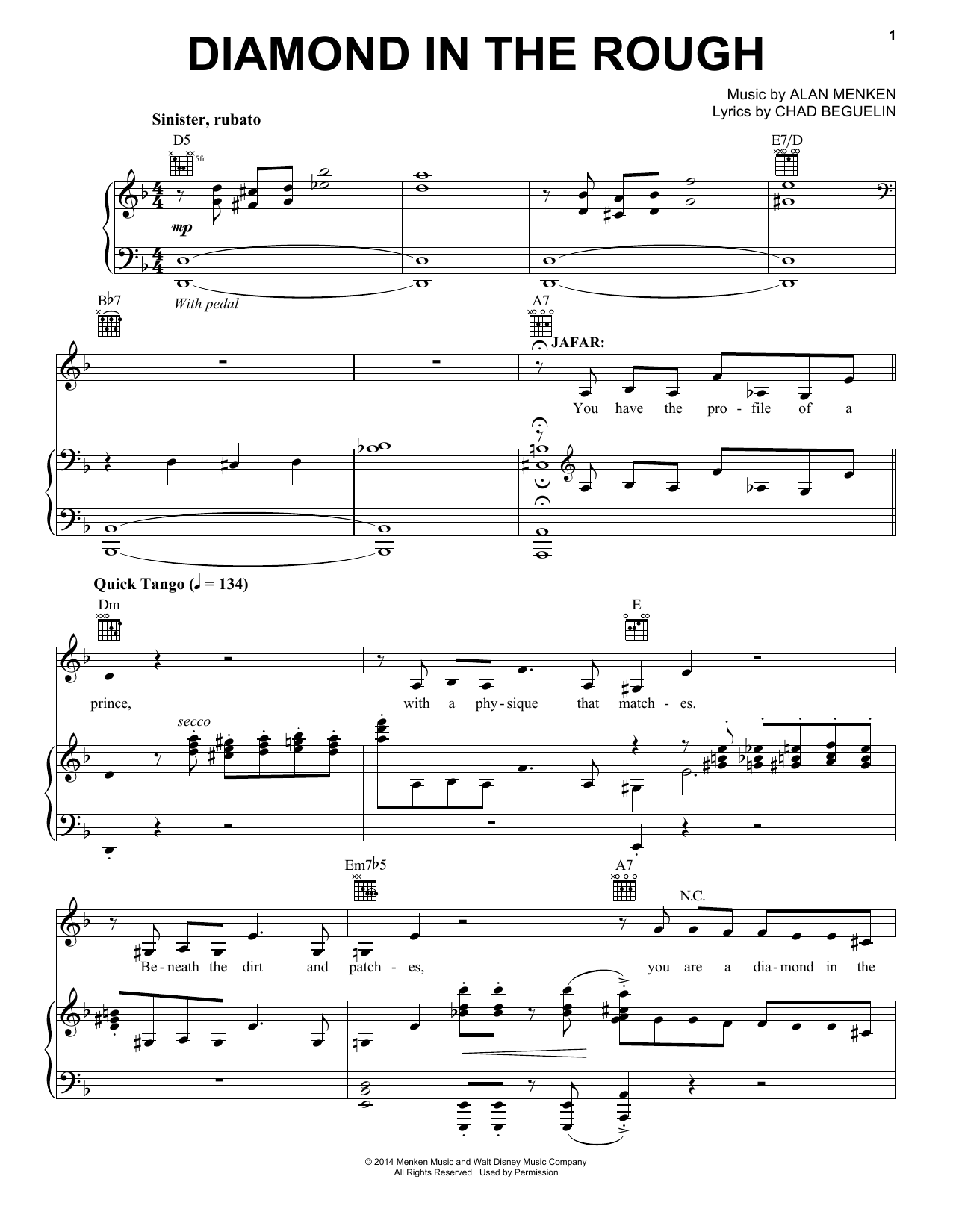 Alan Menken Diamond In The Rough (from Aladdin: The Broadway Musical) Sheet Music Notes & Chords for Piano & Vocal - Download or Print PDF