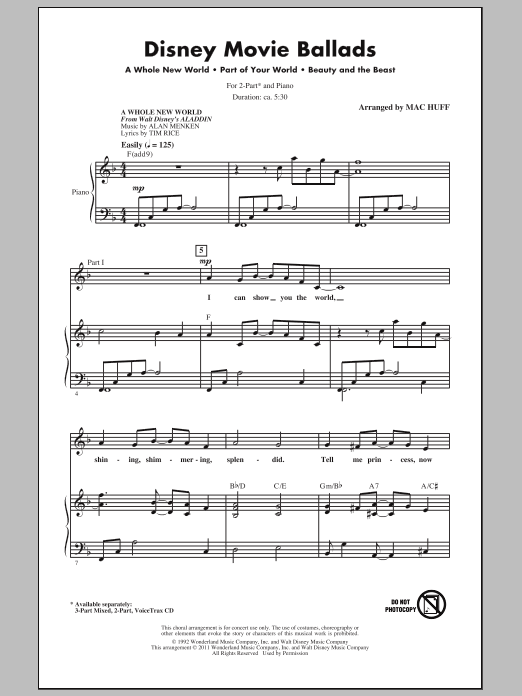Alan Menken Disney Movie Ballads (Medley) (arr. Mac Huff) Sheet Music Notes & Chords for 2-Part Choir - Download or Print PDF