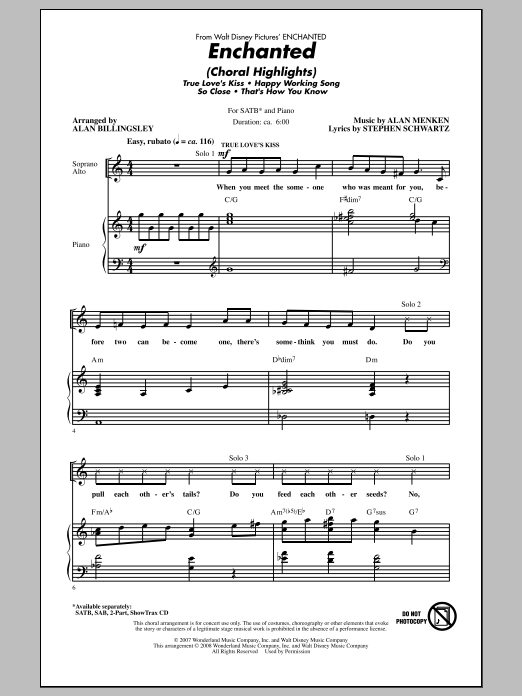 Alan Menken Enchanted (Choral Highlights) (arr. Alan Billingsley) Sheet Music Notes & Chords for SATB - Download or Print PDF