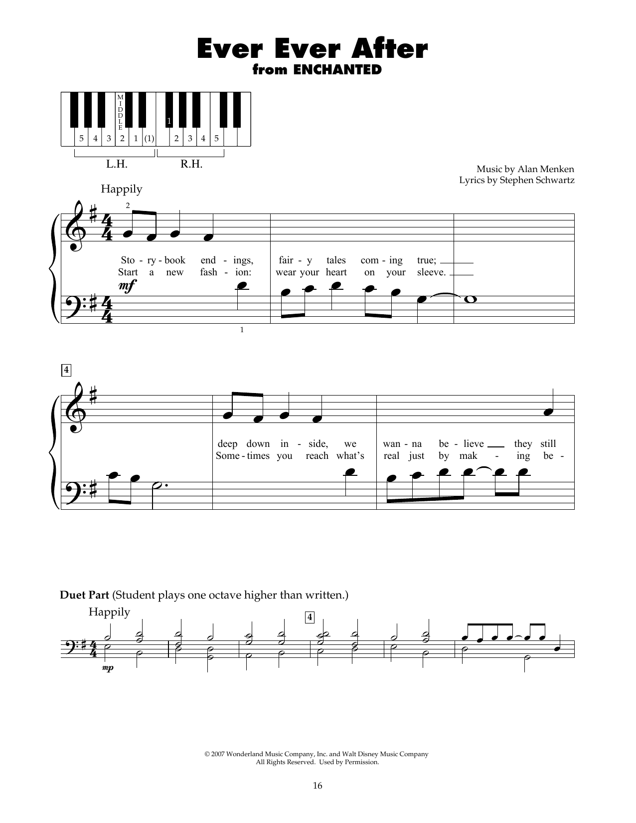Alan Menken Ever Ever After (from Enchanted) Sheet Music Notes & Chords for 5-Finger Piano - Download or Print PDF