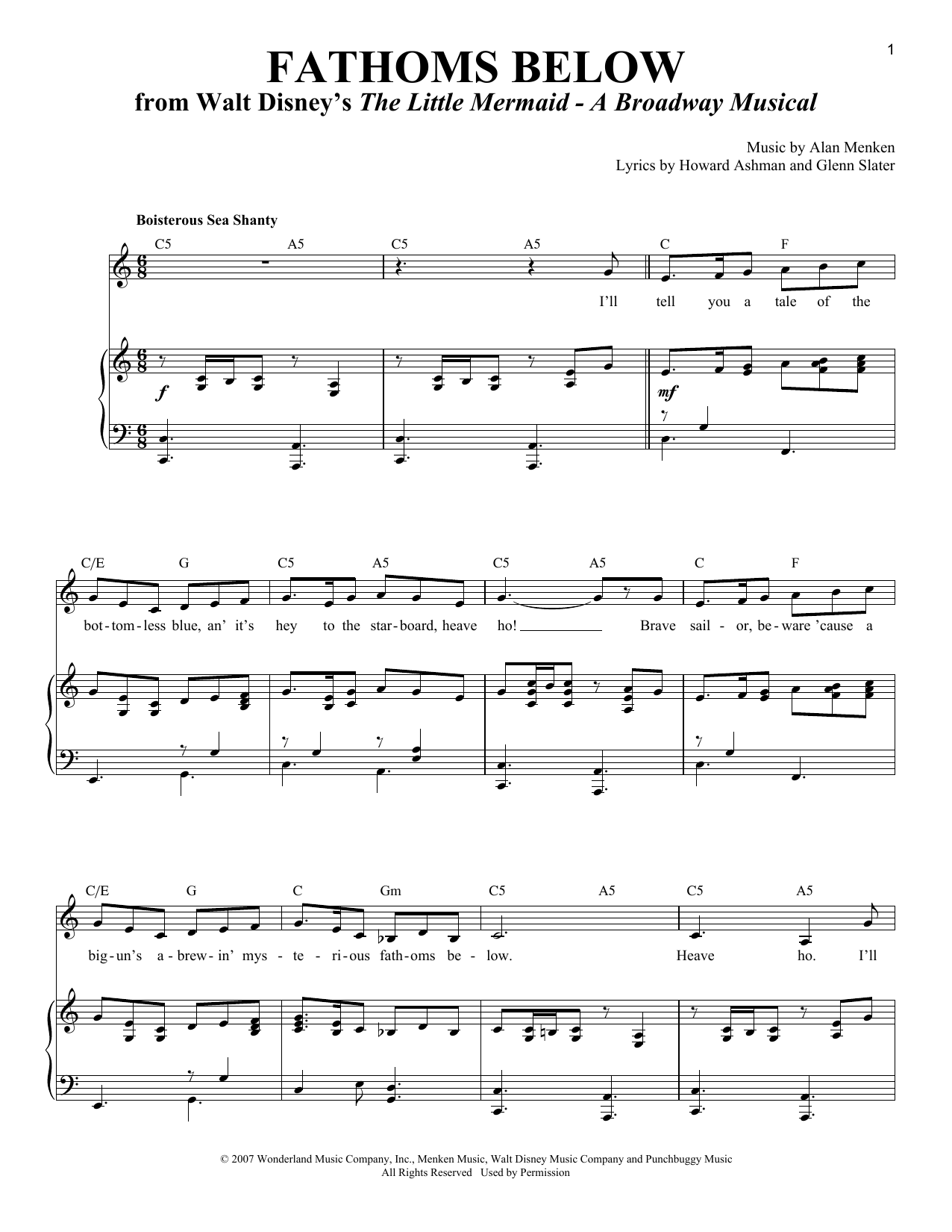Alan Menken Fathoms Below Sheet Music Notes & Chords for Piano & Vocal - Download or Print PDF