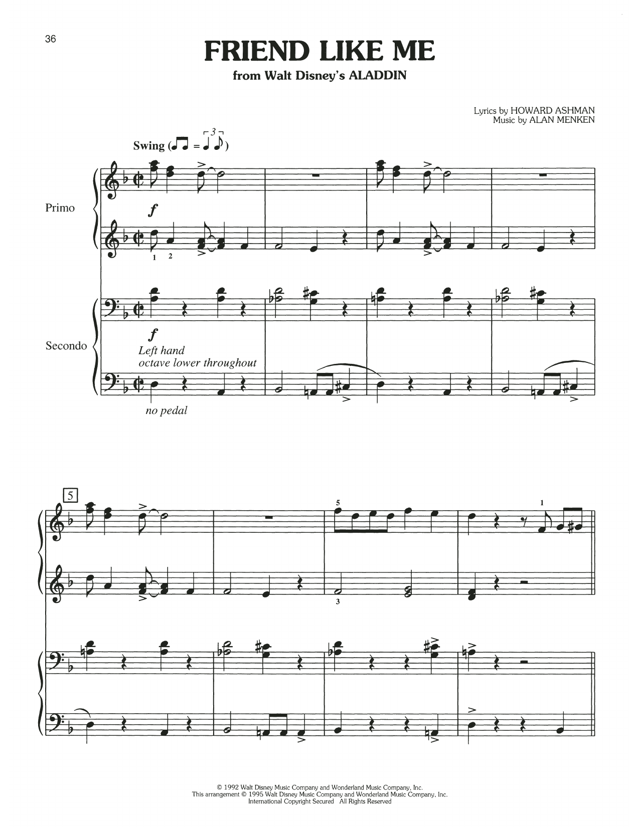Alan Menken Friend Like Me (from Aladdin) Sheet Music Notes & Chords for Piano Duet - Download or Print PDF