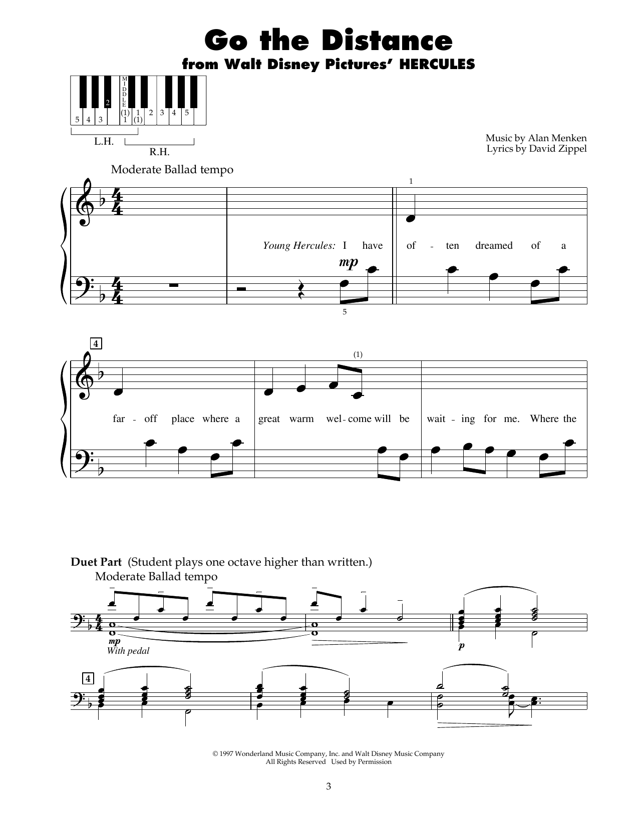 Alan Menken Go The Distance (from Hercules) sheet music notes and chords. Download Printable PDF.