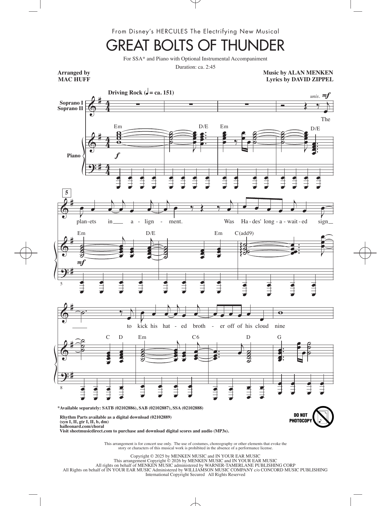 Alan Menken Great Bolts Of Thunder (arr. Mac Huff) Sheet Music Notes & Chords for SSA Choir - Download or Print PDF