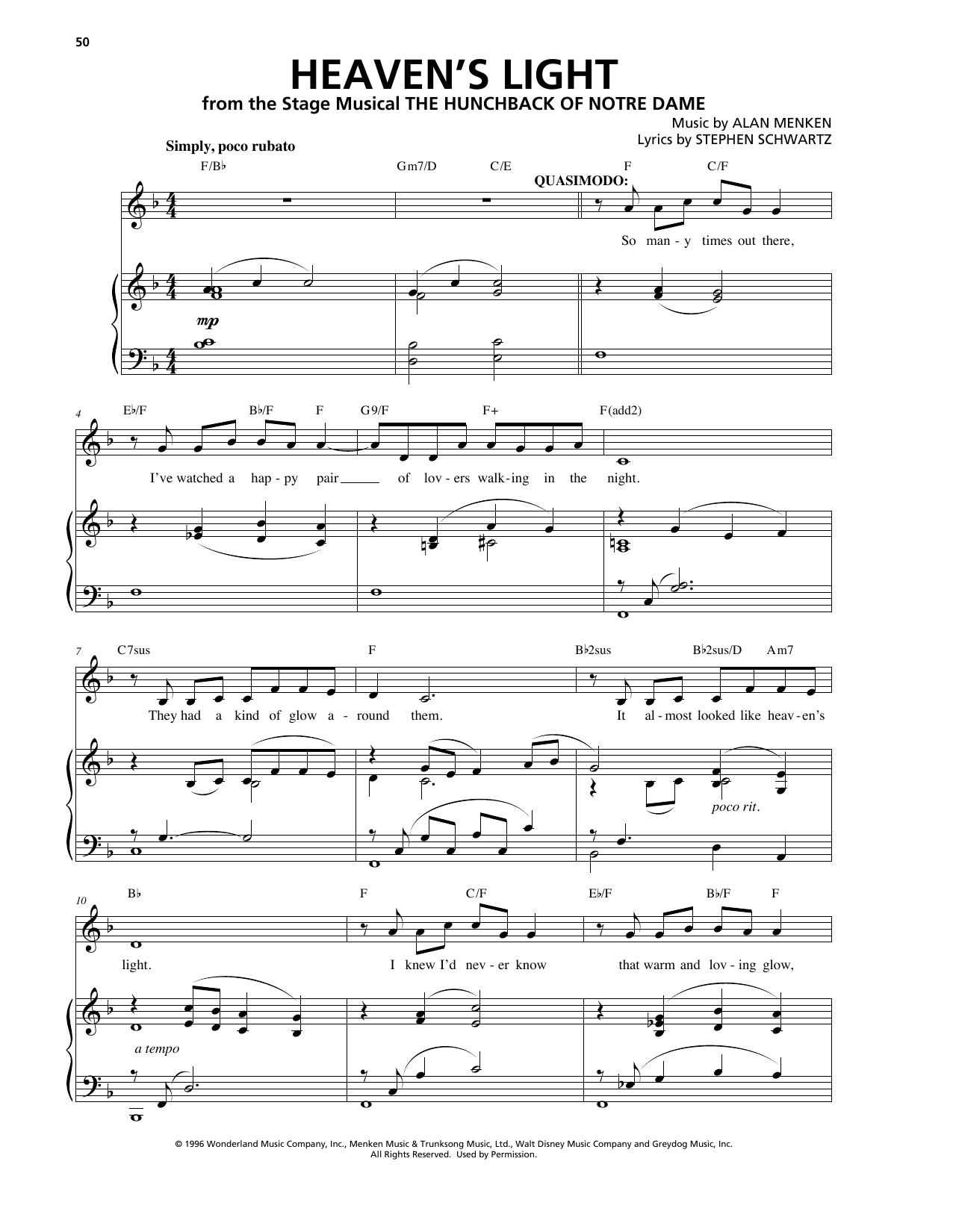 Alan Menken Heaven's Light Sheet Music Notes & Chords for Piano & Vocal - Download or Print PDF