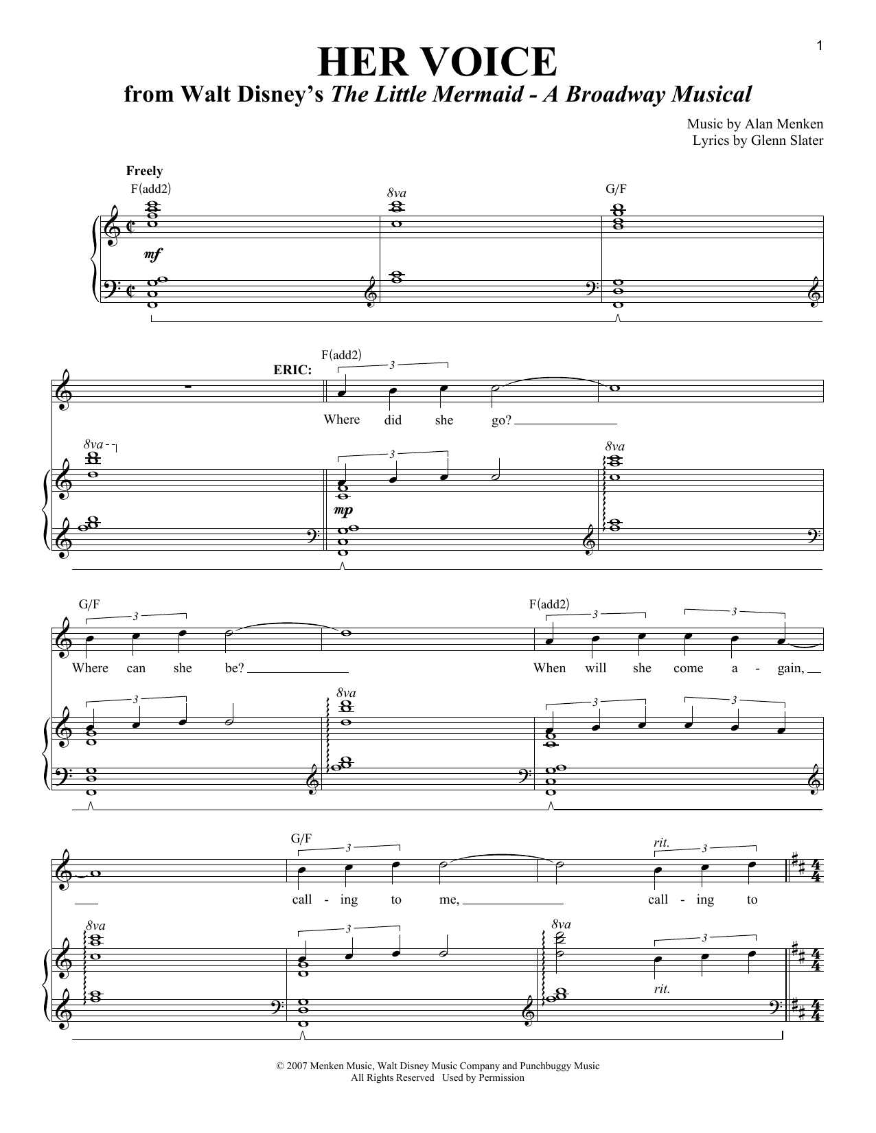 Alan Menken Her Voice Sheet Music Notes & Chords for Piano & Vocal - Download or Print PDF